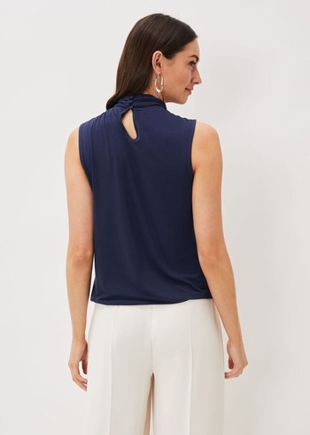 Phase Eight Reign Twist Neck Shirts Blue Australia | CJ8765312